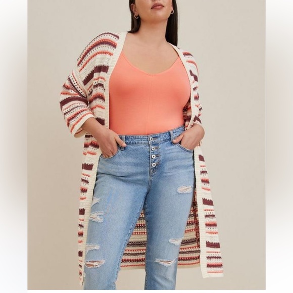 NWT- Torrid Size: 4 ~ Kimono Cardigan Cotton Multi Stripe - Picture 6 of 7